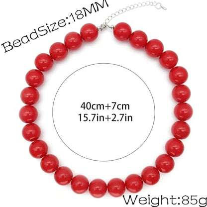 Red Beaded Necklace for Women Chunky Beaded Necklace Adjustable Acrylic Bead Choker Necklaces Big Statement Necklaces Jewelry Accessories - color: 18MM Chunky Red Necklace