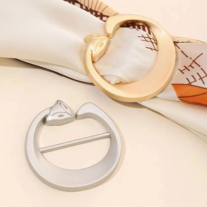SYWDUDUCLT Scarf Ring for Women's Shawl, Silk Neckerchief, Tshirt, Gold/Sivler, S/M/L, 2 Pcs - style: Fox