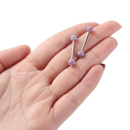 Opal Nipple Rings G23 Titanium Nipple Jewelry for Women Bridge Rings | 14G Nipple Piercings,Internally Threaded Nipple Barbells,1 Pair Tongue Rings,Nipple Bars,Straight Barbells 12mm-18mm - color: Styele2:Purple Opal,Silver, size: 14G+1/2"(12mm)
