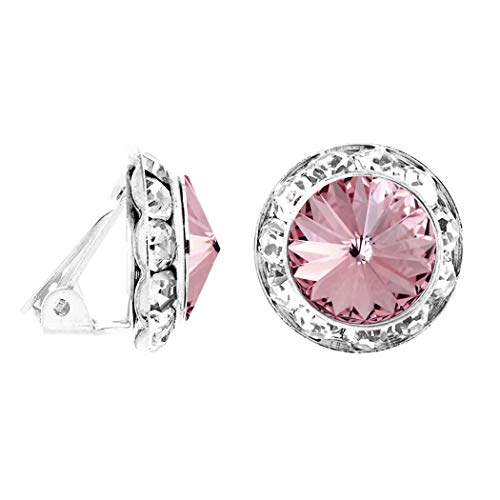 Rosemarie & Jubalee Women's Timeless Classic Statement Clip On Halo Earrings Made With Premium Crystals - color: 20mm, Light Rose Silver Tone