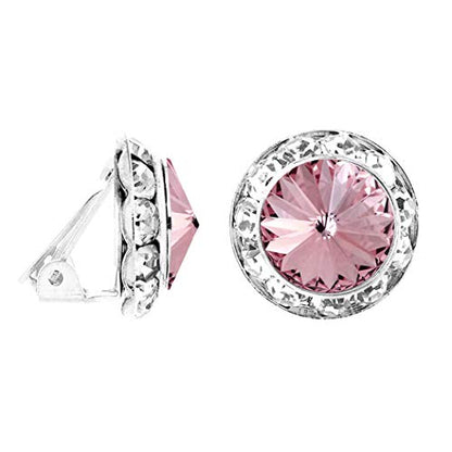 Rosemarie & Jubalee Women's Timeless Classic Statement Clip On Halo Earrings Made With Premium Crystals - color: 20mm, Light Rose Silver Tone