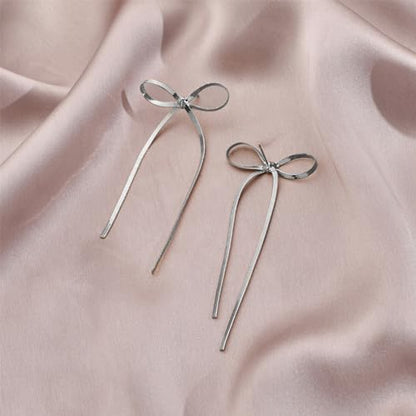 Gold Silver Bow Drop Earrings for Women Long Tassel Chain Bow Earrings Ribbon Bowknot Dangle Earrings Jewelry Gifts - color: Silver Bow A
