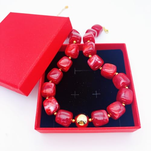 Red Beaded Necklace for Women Chunky Beaded Necklace Adjustable Acrylic Bead Choker Necklaces Big Statement Necklaces Jewelry Accessories - color: 15MMSquareBead