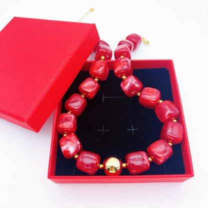 Red Beaded Necklace for Women Chunky Beaded Necklace Adjustable Acrylic Bead Choker Necklaces Big Statement Necklaces Jewelry Accessories - color: 15MMSquareBead