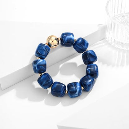 Multicolor Chunky Beaded Bracelet for Women Bold Acrylic Resin Stretch Bracelet Summer Beach Statement Bracelets Trendy Elastic Bangle Jewelry - color: Bead bracelet-dark blue