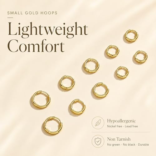 Small Gold Hoop Earrings Set for Women: Diamond-Shine Cubic Zirconia Stud Earrings - 14K Gold Plated Hypoallergenic Non-Tarnish, Stack Mini Cute Trendy Statement Earrings Gift (3 Pairs) - color: 5 Pairs/Gold/6/7/8/9/10MM
