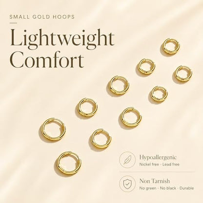 Small Gold Hoop Earrings Set for Women: Diamond-Shine Cubic Zirconia Stud Earrings - 14K Gold Plated Hypoallergenic Non-Tarnish, Stack Mini Cute Trendy Statement Earrings Gift (3 Pairs) - color: 5 Pairs/Gold/6/7/8/9/10MM