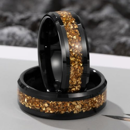 NUNCAD Black Tungsten Ring, Men's Wedding Rings with Blue/Amethyst/Galaxy Opal Ring 4mm 8mm Engagement Promise Ring Comfort Fit Size 5-12 - color: Citrine & 8mm