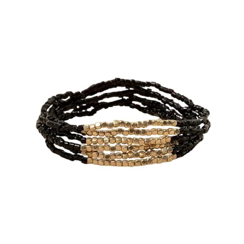 Boho Stackable Seed Beaded Bracelet Set for Women Colorful Multilayered Gold Beads Stretch Bracelets Summer Beach Bohemian Jewelry Gift - color: Black