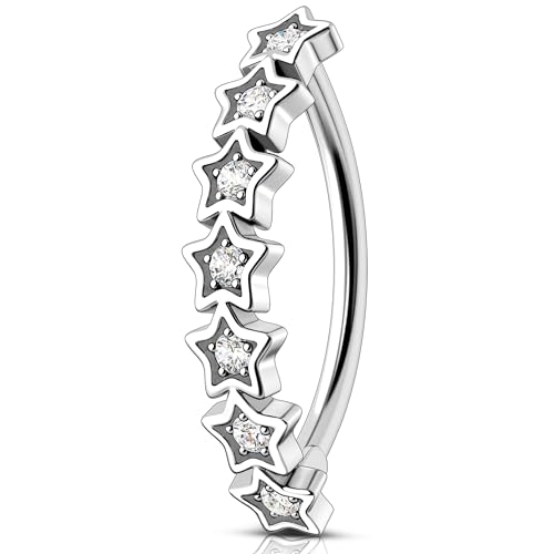 Melighting Star Belly Button Ring 14G Reverse Belly Ring Stainless Steel 316L 10/12/14/16 mm Belly Piercing Clicker Clear CZ Belly Piercing Jewelry for Women