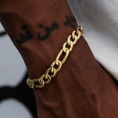 14K Gold Figaro Bracelet for Men Women 6mm/8mm, Non-Tarnish Lobster Clasp | Diamond-Cut Figaro Link Bracelet, 7.5/8/8.5in Gold Chain, Hypoallergenic, Trendy Dainty Jewelry Gift - size: 8mm Figaro Bracelet