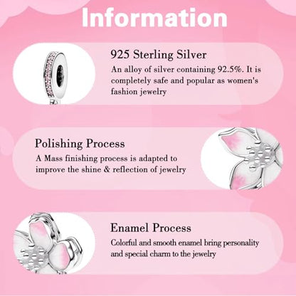 925 Sterling Silver Charms fits Bracelets and Necklace Pendant Bead Charms Jewelry Gift for Women Family Friends - style: Cherry Blossom Pink Charm