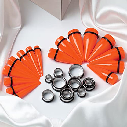 32 PCS 00G - 24mm Ear Taper Kit Gauge Stretching Kit | Hypoallergenic surgical Stainless steel Tapers Tunnels Plugs, body piercing jewelry for women and men - color: Orange