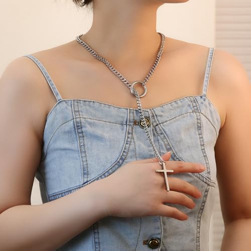 Slip Chain Choker for Women Handmade Black Stainless Steel Cuban Chain Chunky Moon Bat Raven Skull Pendant Gothic Punk Rock Collar Adjustable Lariat Y Necklace for Men - style: goth emo gothic Punk