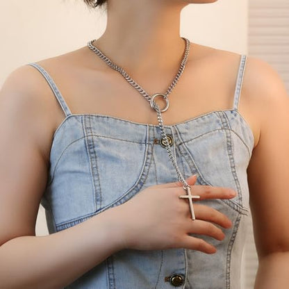 Slip Chain Choker for Women Handmade Black Stainless Steel Cuban Chain Chunky Moon Bat Raven Skull Pendant Gothic Punk Rock Collar Adjustable Lariat Y Necklace for Men - style: goth emo gothic Punk