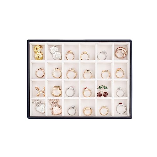 Leather Jewelry Organizer Trays Storage Drawer Display Case | Velvet Liner Stackable for Necklace,Rings and Earring (Black2) - color: Black2