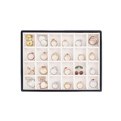 Leather Jewelry Organizer Trays Storage Drawer Display Case | Velvet Liner Stackable for Necklace,Rings and Earring (Black2) - color: Black2