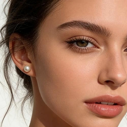 12 Pairs Pearl Stud Earrings for Women | White Pearl CZ Ball Hypoallergenic Earrings, Bridal Simulated Pearl Rhinestone Pearls Stud Earrings Jewelry Set for Wedding - color: Ivory