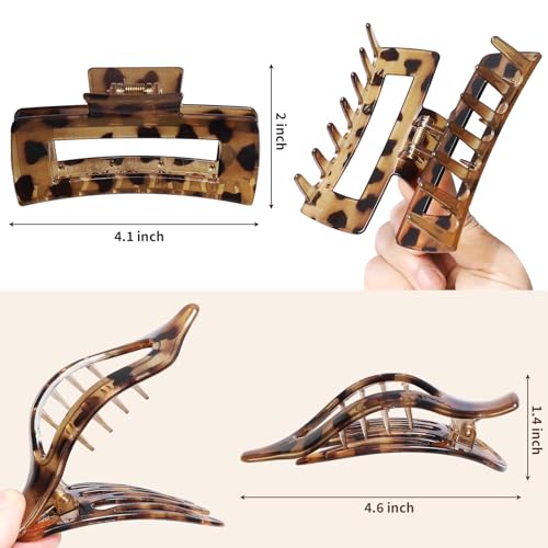 CHANDAT Hair Clips for Women, Flat Hair Clips, 8 pcs, 2style - Leopard | 4.3 Inch Large Square Hair Claw Clips & Flat Hair Clips, Thick & Thin Hair, Hair Accessories for Women, Strong Hold Non-Slip - color: Leopard