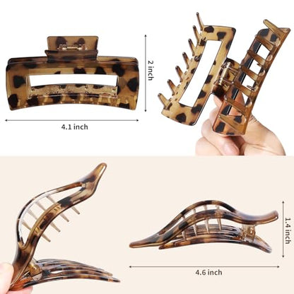 CHANDAT Hair Clips for Women, Flat Hair Clips, 8 pcs, 2style - Leopard | 4.3 Inch Large Square Hair Claw Clips & Flat Hair Clips, Thick & Thin Hair, Hair Accessories for Women, Strong Hold Non-Slip - color: Leopard