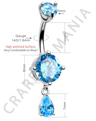 Belly Button Ring Dangle Belly Rings 316L Surgical Steel Belly Button Piercing Jewelry Teardrop Navel Ring for Women - color: Silver-BLCZ-10mm