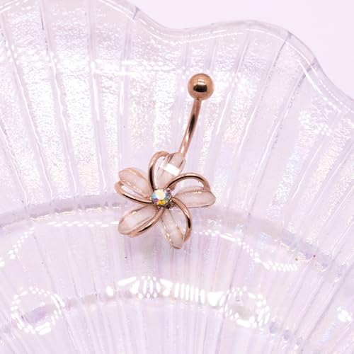 VERAMI 14G 316L Flower Belly Button Ring Surgical Steel Cute Flower Belly Button Ring Body Piercing Jewelry - color: SILVER & ROSE GOLD