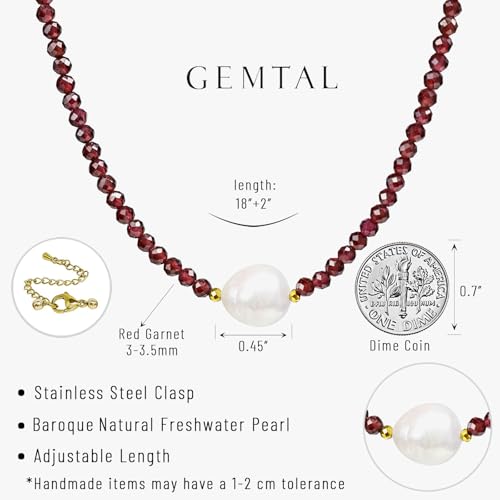 Single Pearl Choker Pendant Necklaces for Women, Natural Gemstone Womens Black Stone Beaded Choker Necklace, Dainty Round Freshwater Pearl Handmade Jewelry Gift Women Birthday Bridesmaids Anniversary 16 18 inch - color: 05-Red Garnet, size: 18"