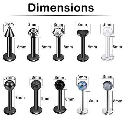 ONESING 20-30 Pcs Septum Rings 16G Septum Jewelry - Surgical Steel Piercings Horseshoe Helix Daith Smiley Tragus Lip Rings Nose Hoop Hinged Seamless Piercing Jewelry for Women Men - color: Black&Silver-36pcs
