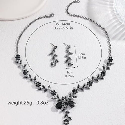CSIYANJRY99 Silver Prom Jewelry Set Gold Wedding Jewelry Sets for Brides Necklace and Earring Bracelet Rhinestone Prom Party Costume Accessorie - color: A-Black