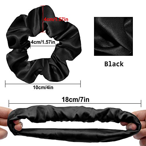 OLESILK 100% Mulberry Silk-Scrunchies for Hair Sleep, Women Grils Silk Hair Ties for Frizz & Breakage Curly Hair, No Damage, Elastics Ponytail Holder, 3 Pack - color: 3pcs, Black-Light Grey-Grey