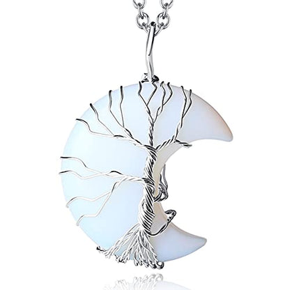 QINJIEJIE Opalite Necklace Moon Crystals Necklaces for Women Reiki Gemstone Quartz Life Tree Wire Wrapped Pendant Crystal Energy Witchcraft Healing Jewelry Mothers day Gift - color: ZY- Synthetic Opalite