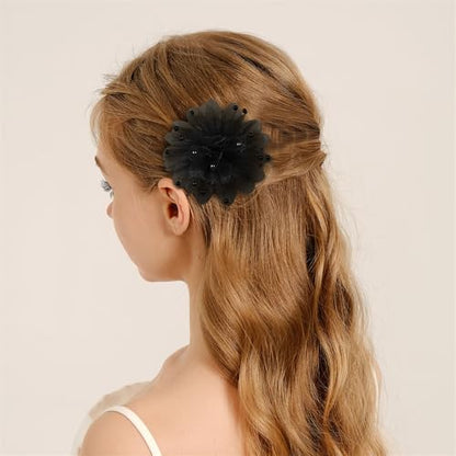 13cm/5in Beaded Mesh Flower Brooch Pin for Women Girls Dainty Round Shell Pearl Ball Beads Camellia Peony Flowers Brooches Lapel Hair Pins Elegant Wedding Anniversary Accessories Jewelry - color: Black