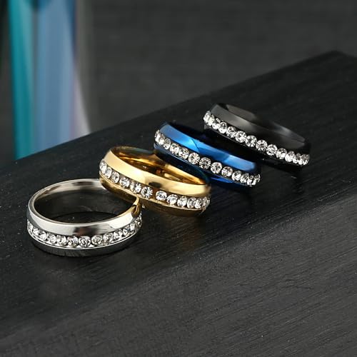 EIELO 9Pcs Stainless Steel Band Rings for Men Women Cool Fidget Spinning Chain Ring Anxiety Relief Fashion Simple Wedding Engagement Black Ring Set - color: Blue