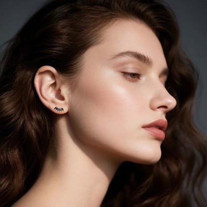 Curved CZ Crawler Ear Climber Cartilage Earrings Silver Stud with Black Cubic Zirconia Helix Conch Tragus Piercing Jewelry