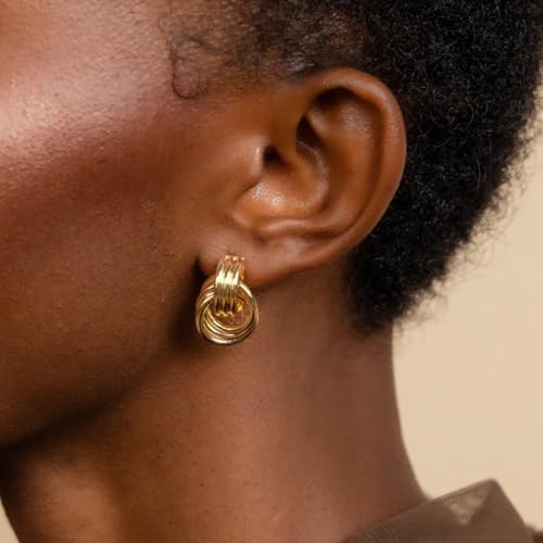Geometric Rectangle Gold Plated Stud Earrings Irregular Hammered Chunky Statement Square Earrings for Women Trendy - color: Gold Mini