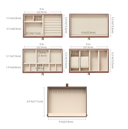 Walnut Wooden Women Jewelry Box with Pull-out Necklace Storage | 4 Layer Large Wood Jewelry Drawer Organizer, Glass Lid, For Watch Necklace Ring Earring Storage - style: 4 Layer B