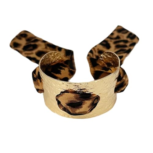 Chunky Gold Hammered Bracelets for Women, Leopard Print Scarf Big Golden Stainless Steel Cuff Bangle Silk Styling Charm Stackable Statement Jewelry Gifts - color: 3.5CM-Gold