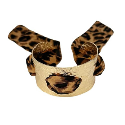 Chunky Gold Hammered Bracelets for Women, Leopard Print Scarf Big Golden Stainless Steel Cuff Bangle Silk Styling Charm Stackable Statement Jewelry Gifts - color: 3.5CM-Gold