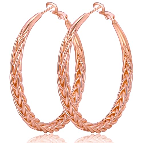 Senteria 925 Sterling Silver Post Twisted Hoop Earrings for Women 30-50MM | Hypoallergenic Large Silver Hoop Earrings for Women,Lightweight Thick Weave Braid Hoops,Nickel Lead-Free for Sensitive Ears - color: 30mm rose gold