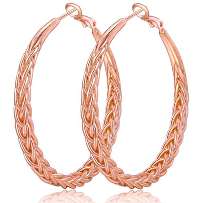 Senteria 925 Sterling Silver Post Twisted Hoop Earrings for Women 30-50MM | Hypoallergenic Large Silver Hoop Earrings for Women,Lightweight Thick Weave Braid Hoops,Nickel Lead-Free for Sensitive Ears - color: 30mm rose gold