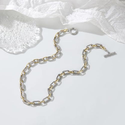 Wire Necklaces for Women, 2 Tone Link Chain Necklaces Circles Adjustable Necklaces Costume Jewelry for Women Gifts - color: Paperclip-A-1