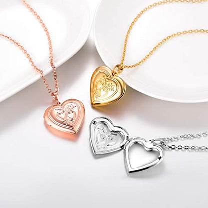U7 Women Locket Necklace, Heart Photo Lockets Hold Picture, Gift Box Packed | Gold/Silver/Rose Locket Charm, Custom Picture and Engravement Heart Pendant, 20" Chain, Personalized Gift for Mom Wife Friend - color: 03# Rose Gold*2 Heart