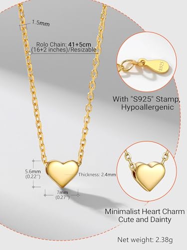 PROSILVER 925 Sterling Silver Necklace for Women Dainty Pendant Necklace | Hypoallergenic 925 Sterling Silver, Cute Small Pendant, Star/Heart/Moon/Triangle/Bar/Round Necklace Silver with Gift Box - color: 02 Gold, style: 02 Heart