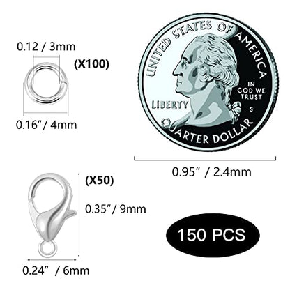 Lobster Clasps 150 PCS 9mm Silver with Jump Rings for Jewelry Making | Durable Rust Resistant Metal Easy Design Jump Rings Necklace Bracelet Extender Silver Clasp for DIY Jewelry Repair - color: Silver
