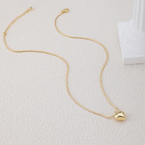 Dainty Heart Necklace for Women, 14k Gold Plated/Rose Gold/Silver Tiny Cute Heart Pendant Necklace Minimalist Choker CZ Necklace Jewelry Gifts for Women - style: Herringbone Heart