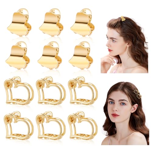 CWJCYTNSN 12PCS Mini Heart hair Claw Clips, Gold Small Metal Hair Clips, Cute Tiny Hair Clips for Thin Thick Hair, Little Love Hair Jaw Clamps for Women Girls Teens Hair Accessories - color: Gold heart