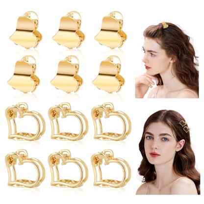 CWJCYTNSN 12PCS Mini Heart hair Claw Clips, Gold Small Metal Hair Clips, Cute Tiny Hair Clips for Thin Thick Hair, Little Love Hair Jaw Clamps for Women Girls Teens Hair Accessories - color: Gold heart