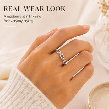 VNOX 18K Gold Plated/Silver Stainless Steel Cuff Link Ring for Women - color: Silver-Link