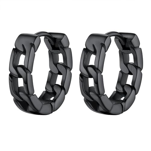 PROSTEEL Stainless Steel Huggie Hoop Earrings for Mens Gold/Black/Silver | Skull/Infinity Pattern, Spike/Cuban Links 4 Design Options Hypoallergenic Lightweight Earring Hip Hop Punk Gothic Jewelry - style: Cuban Links-Black