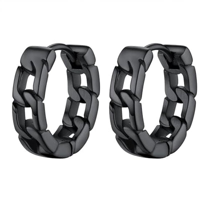 PROSTEEL Stainless Steel Huggie Hoop Earrings for Mens Gold/Black/Silver | Skull/Infinity Pattern, Spike/Cuban Links 4 Design Options Hypoallergenic Lightweight Earring Hip Hop Punk Gothic Jewelry - style: Cuban Links-Black